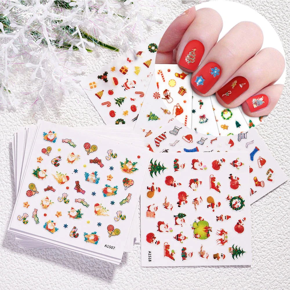 

12/24pcs Snowflake Nail Art Stickers 3D Christmas Designs Adhesive Sliders For Nails Foil Decals Manicure Decorations NKS2022-25