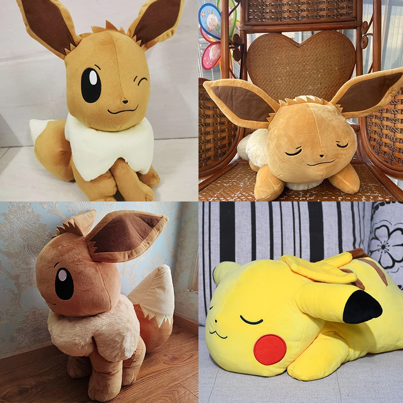 50cm Big Pokemon Plush Toys Sleep Eevee Pikachu Squirtle Stuffed Doll Pokémon Soft Pillow Anime Eevee Plushie Gift for Children
