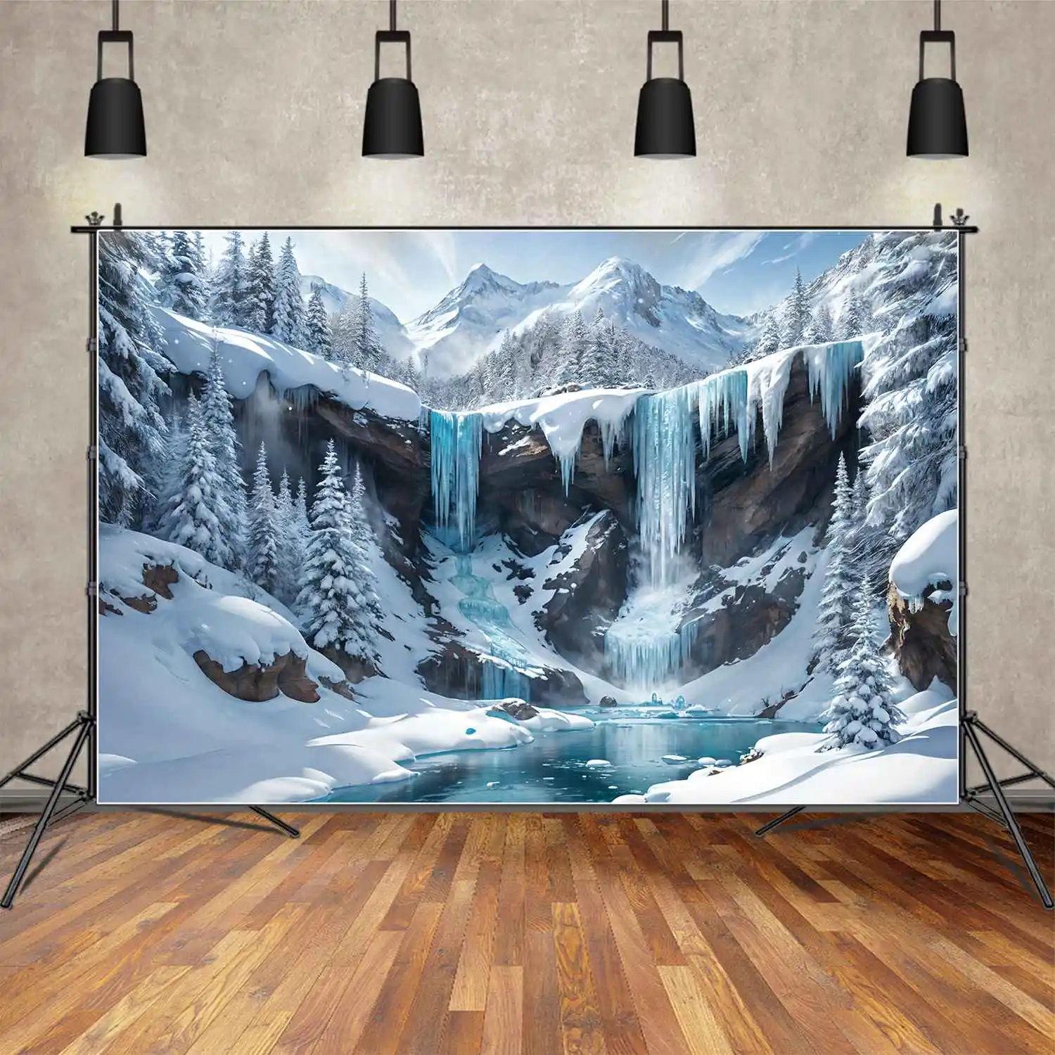 

Snow Forest Mountains Photography Backdrops Decor Waterfall Frozen Custom Kids Photo Booth Photographic Backgrounds Props