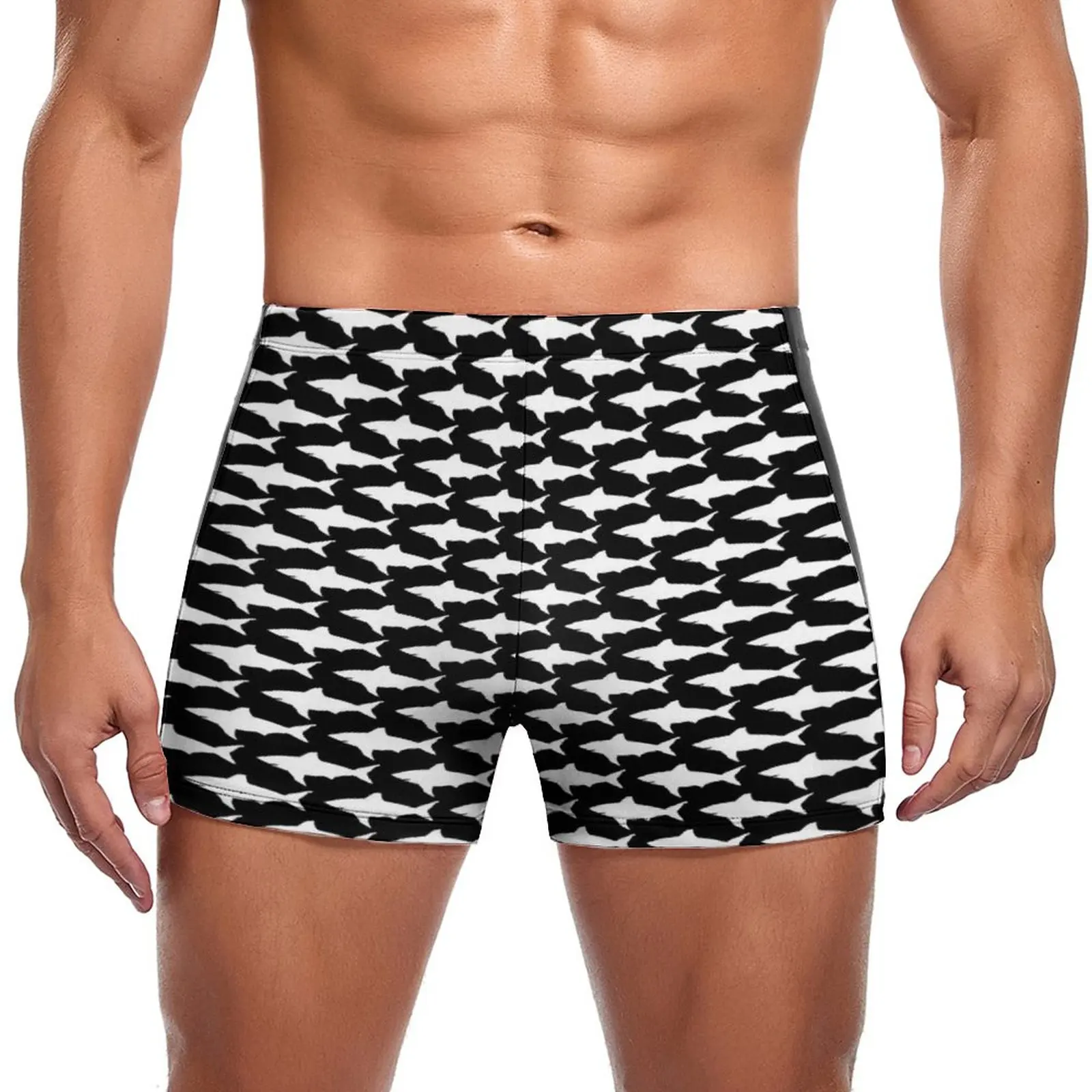 

Black And White Shark Swimming Trunks Cute Sharks Fashion Stay-in-Shape Swim Boxers Pool Plus Size Men Swimsuit