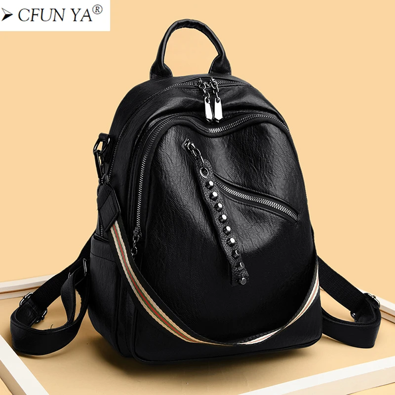 CFUN YA 2022 New Women Backpack Genuine Leather Female Shoulder Bag Ladies Travel Causal Bagpack Rucksack Handbag Retro Pack