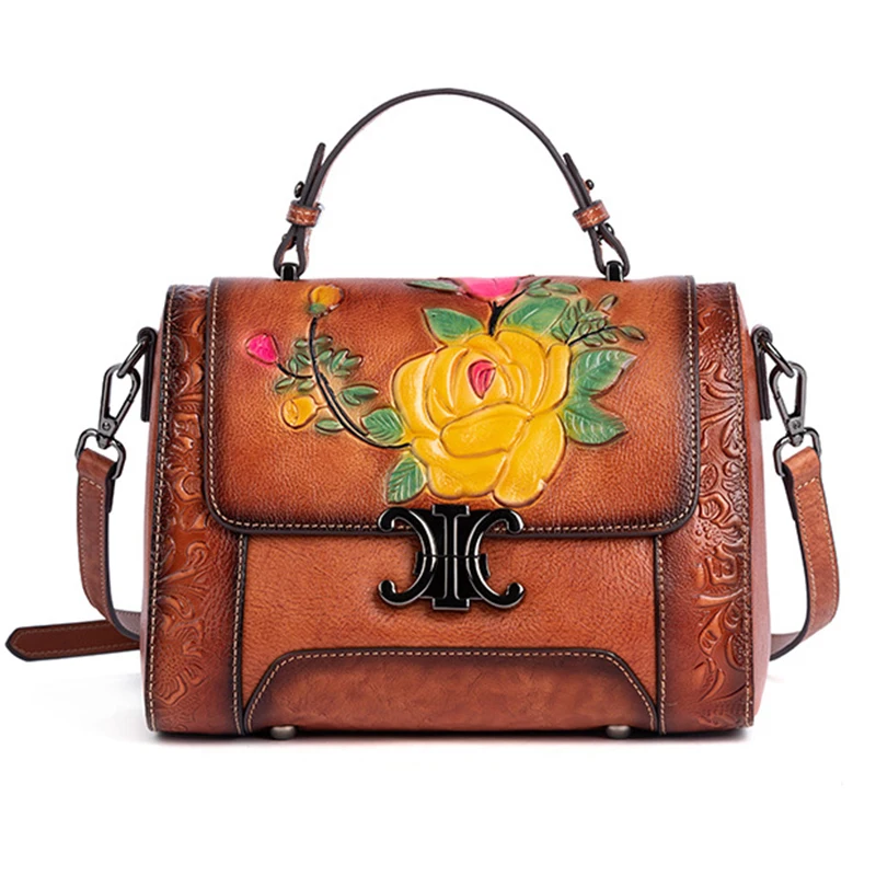 

Women Genuine Leather Handbag Purse Cross Body Shoulder Bag Vintage Designer Female Real Cowhide Messenger Tote Top Handle Bag