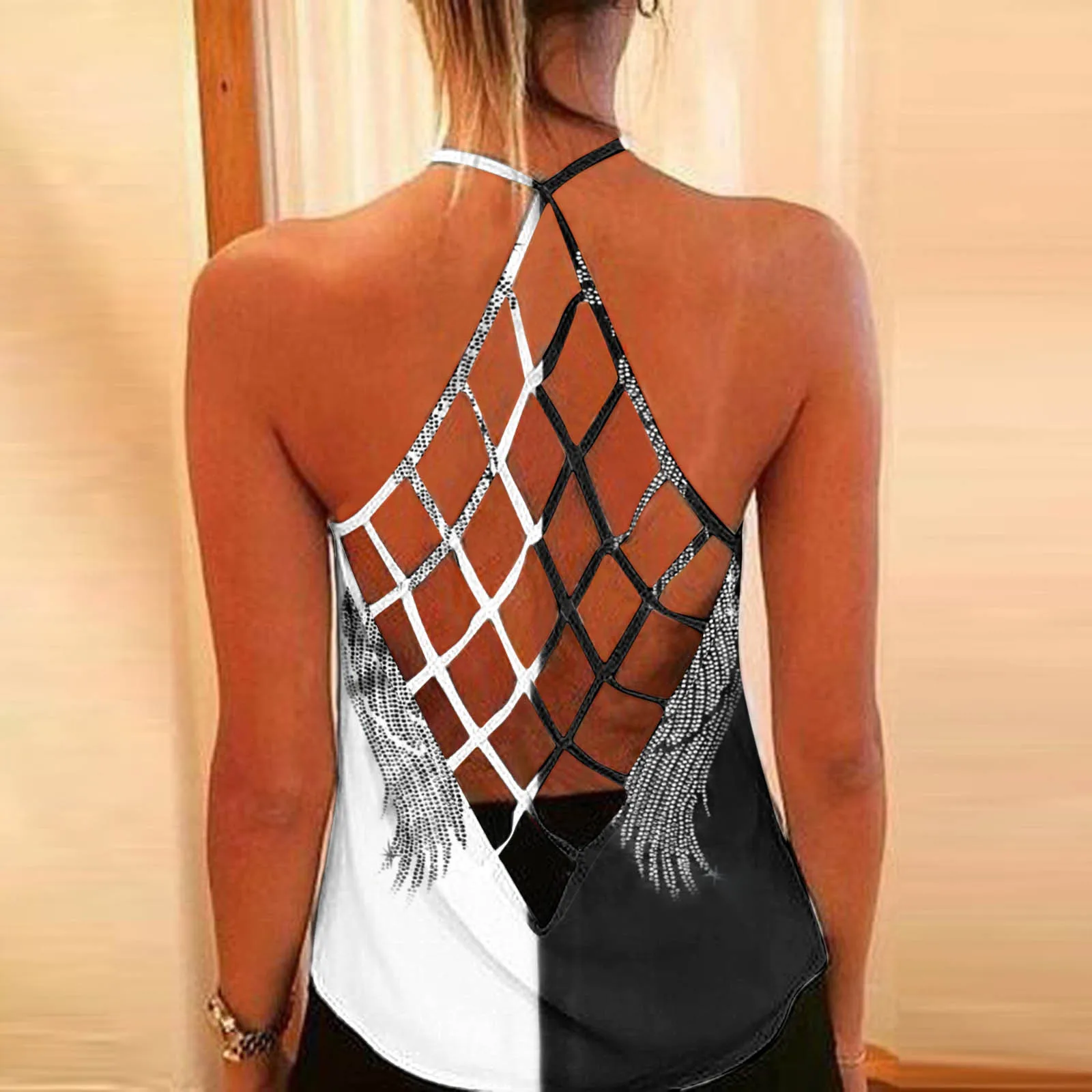 

Женские сексуальные майки с перекрестной спиной, свободные ажурные майки с лямкой на шее, рубашки, майки, туника