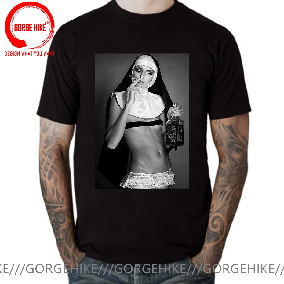 

Nun Smoking & Drinking T Shirt Women Men Funny Nun Middle Finger Attitude T-shirt Sexy Nonne Smoke Nun Harajuku Streetwear Shirt