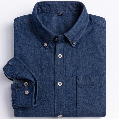 Adam% 100 Pamuk Batı Denim Cep Gömlek Uzun Kollu Standart Fit Konfor Dayanıklılık Yumuşak Girişli Yıkanmış Dayanıklılık İş Gömlekleri