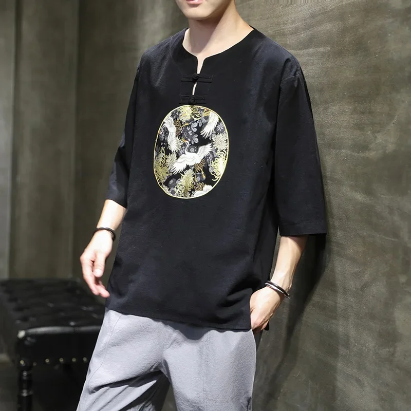 Лето 2020 китайские рубашки ханьфу азиатская одежда Чонсам Топ тайчи мужской