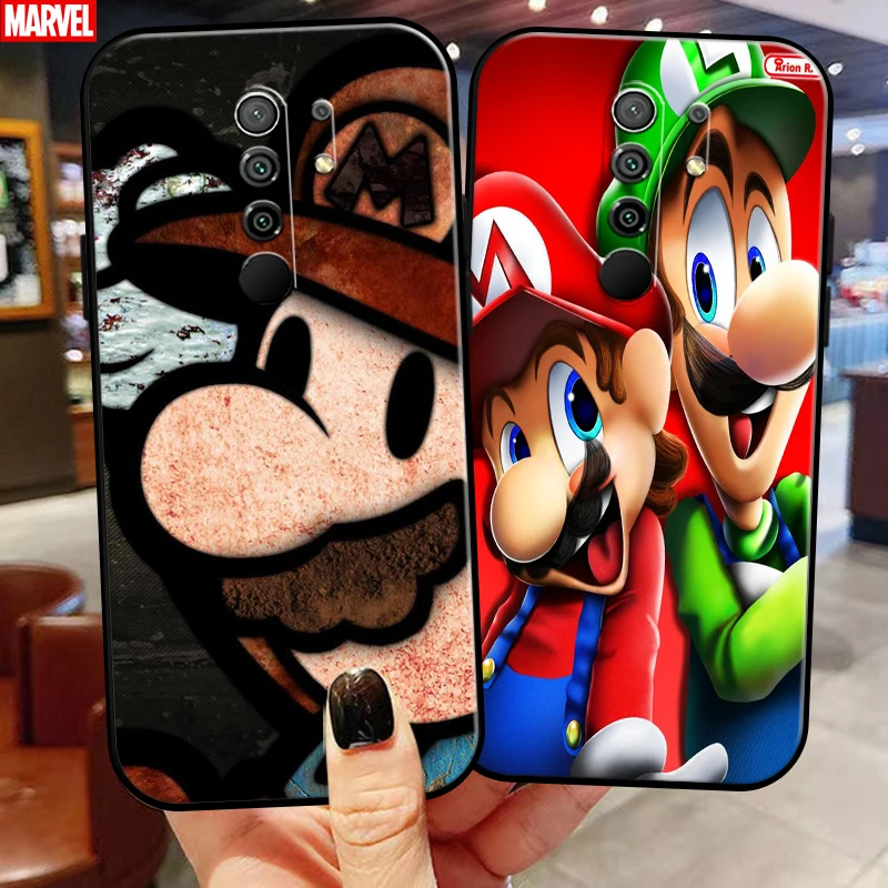 

Cartoon Super Mario Bros Phone Case For Xiaomi Redmi 9 Funda Carcasa Black Liquid Silicon Coque Silicone Cover Back