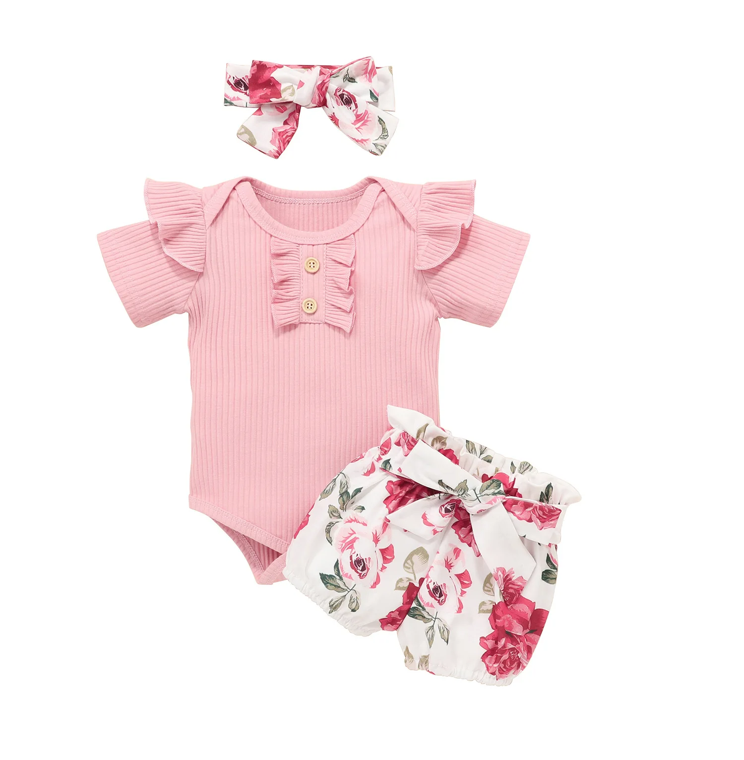 

Infant Baby Girl Clothing Set Short Sleeve Bodysuit +Short Pant+Headband Newborn Outfits Summer Spring Newborn Baby Girl Clothes
