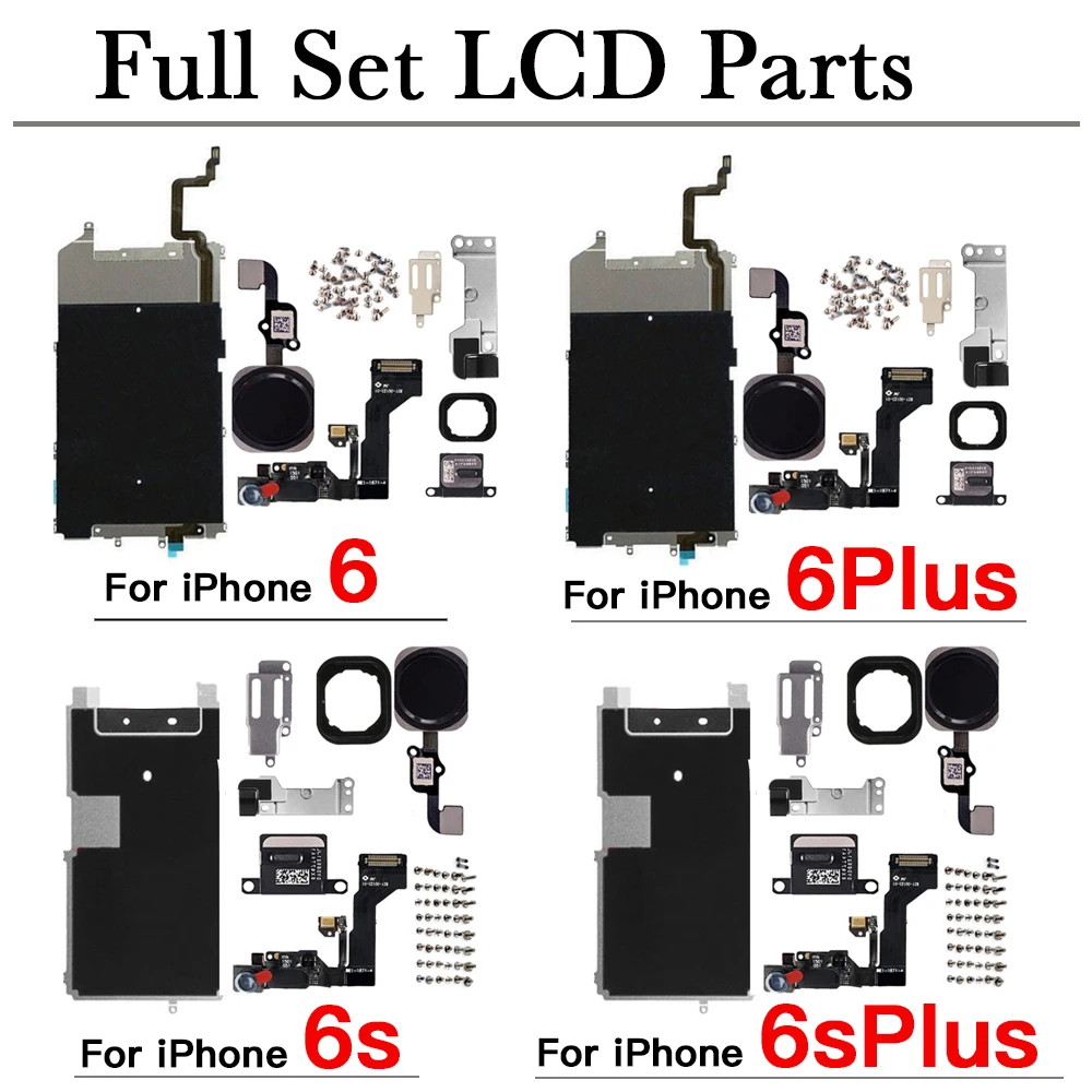 

Full Set LCD Parts For iPhone 6 6P 6s Plus Home Button Front Camera Flex Cable With Screws Set EarSpeaker LCD Plate Replacement