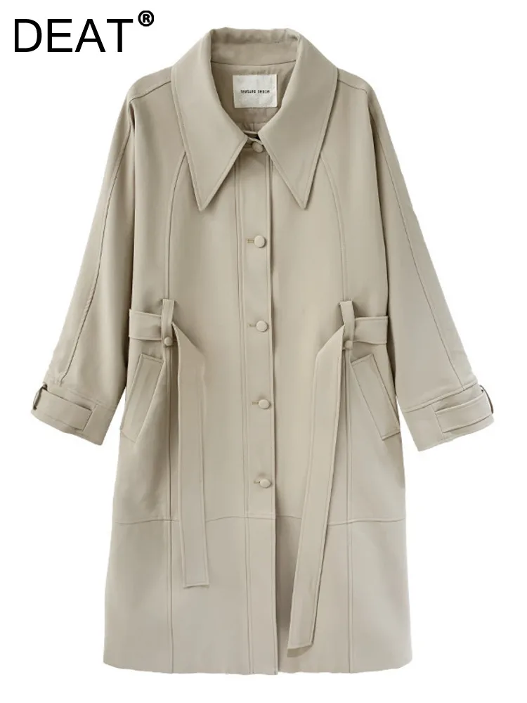 

Женский однобортный тренчкот DEAT, ветровка составного кроя с поясом, отложным воротником и длинными рукавами и карманами, осень 2023