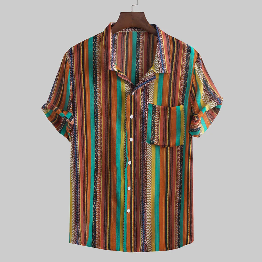 

Рубашка мужская с отложным воротником, модная повседневная теплая блузка с принтом трико для танцев с рубашкой, сорочка с короткими рукавам...