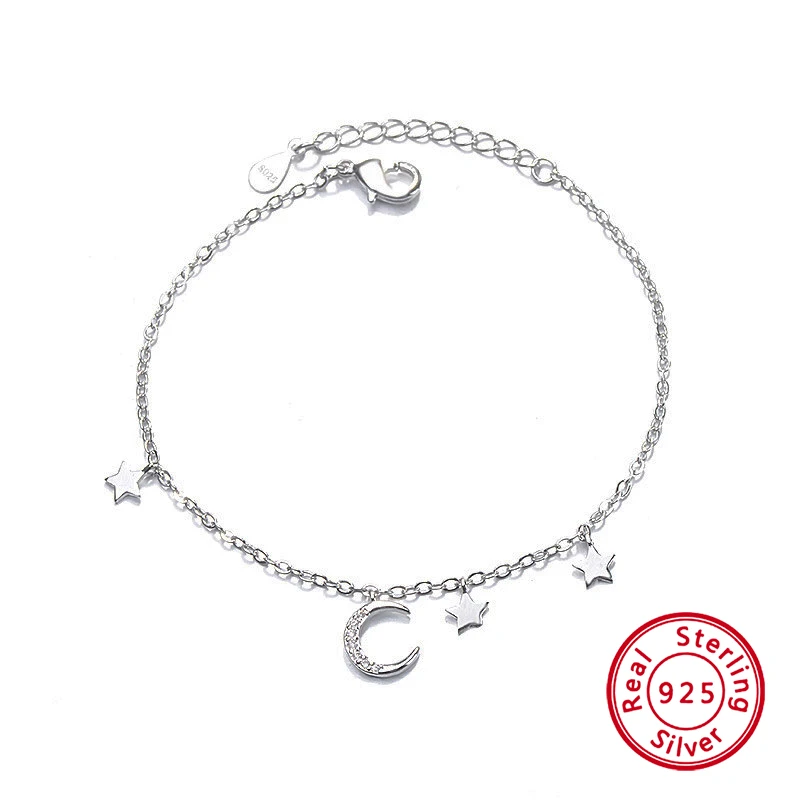 

Charm Romantic Moon and Star Minimalist Style Bracelet Silver 905 for Women Fashion Luxury Jewelry Adjuestable Bangle Gifts