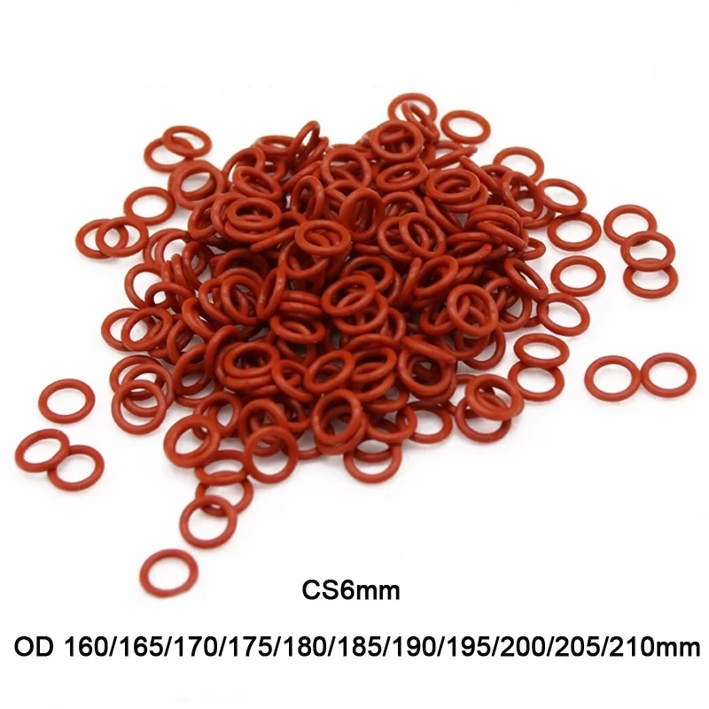 

1pcs Red VMQ Silicone O Ring Gasket Rubber Washer CS6mm OD 160mm~210mm Food Grade Silicon O Ring Gasket Rubber o-ring
