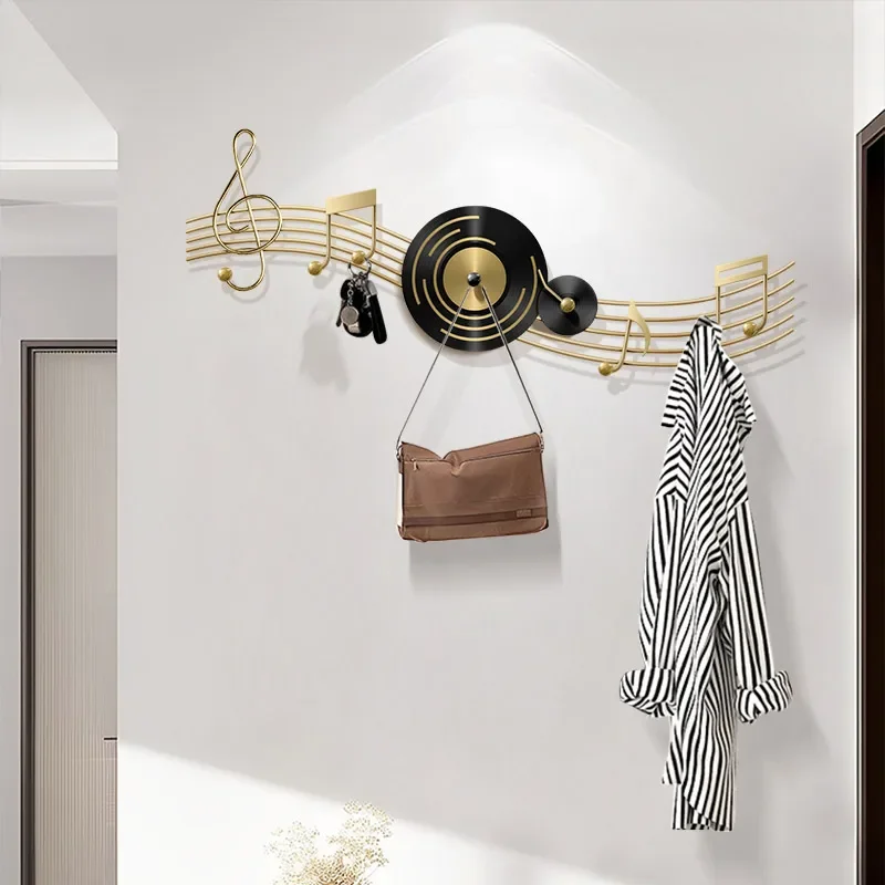 Mental Clothes Rack Stand 8 Hooks Creative Music Notation Design Wall Mounted Coat No Punching Required Light Luxury 스탠드옷걸이