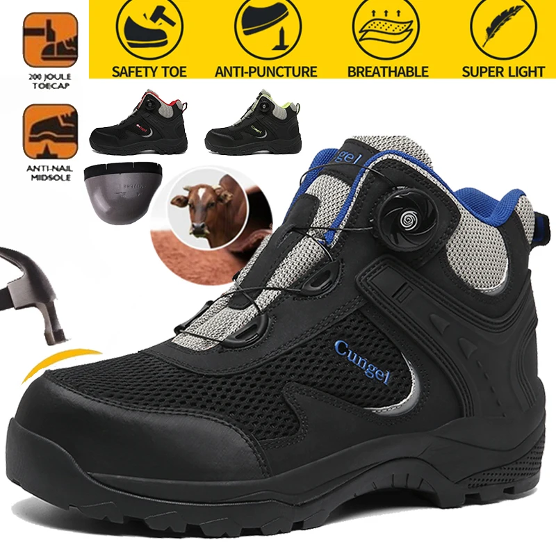 

Cungel Mens Steel Toe Work Safety Shoes Lightweight Breathable Anti-smashing Anti-puncture Anti-static Protective Boots