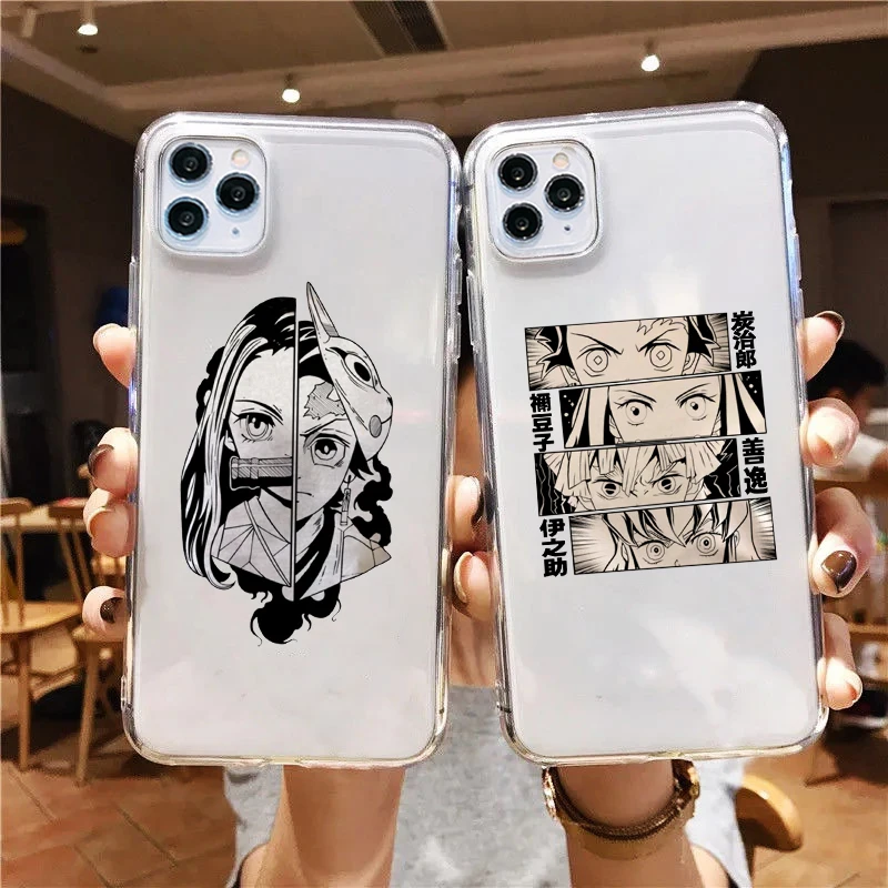 

Cute Japan Anime Demon Slayer Clear Phone Case For iPhone 13 11 12 Pro MAX XS XR 7 SE20 X 8Plus Kimetsu No Yaiba Soft Cover Capa