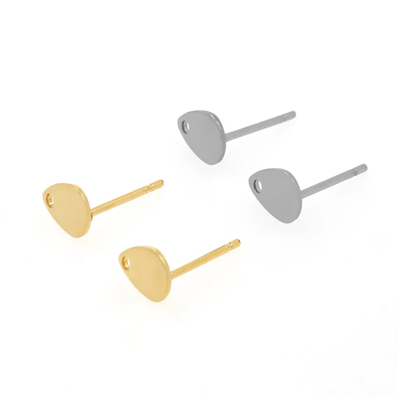 50Pcs Stainless Steel Drop-Shaped Earrings With Hole Blank Base Tray Suitable For 8mm Jewelry DIY Making Earrings Accessories