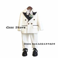 ivory boys wedding tuxedo point lapel double breasted jacket child blazer pants suit kids outfit terno infantil menino