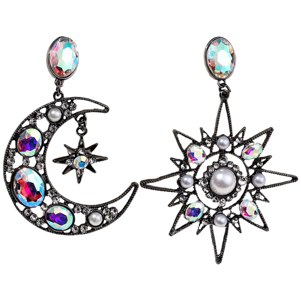 

Star Moon Earrings Asymmetrical Women Pendant Mismatched Studs Crazy Exaggerated Prevent Allergy 2023