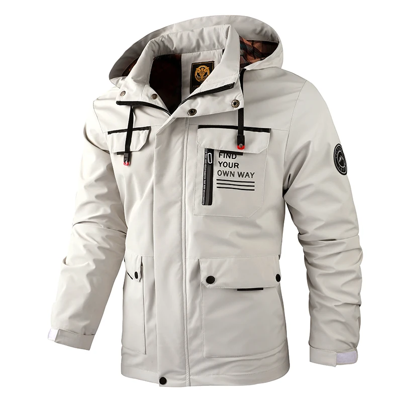 Fashion Men New Casual Windbreaker Jacket Hooded Jacket Man Waterproof Outdoor Soft Shell Winter Coat Clothing Warm Fleece Thick