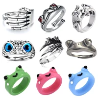 39styles cute women men simple design ring vintage owl frog animal happy smiling face for girl retro punk unisex party jewelry