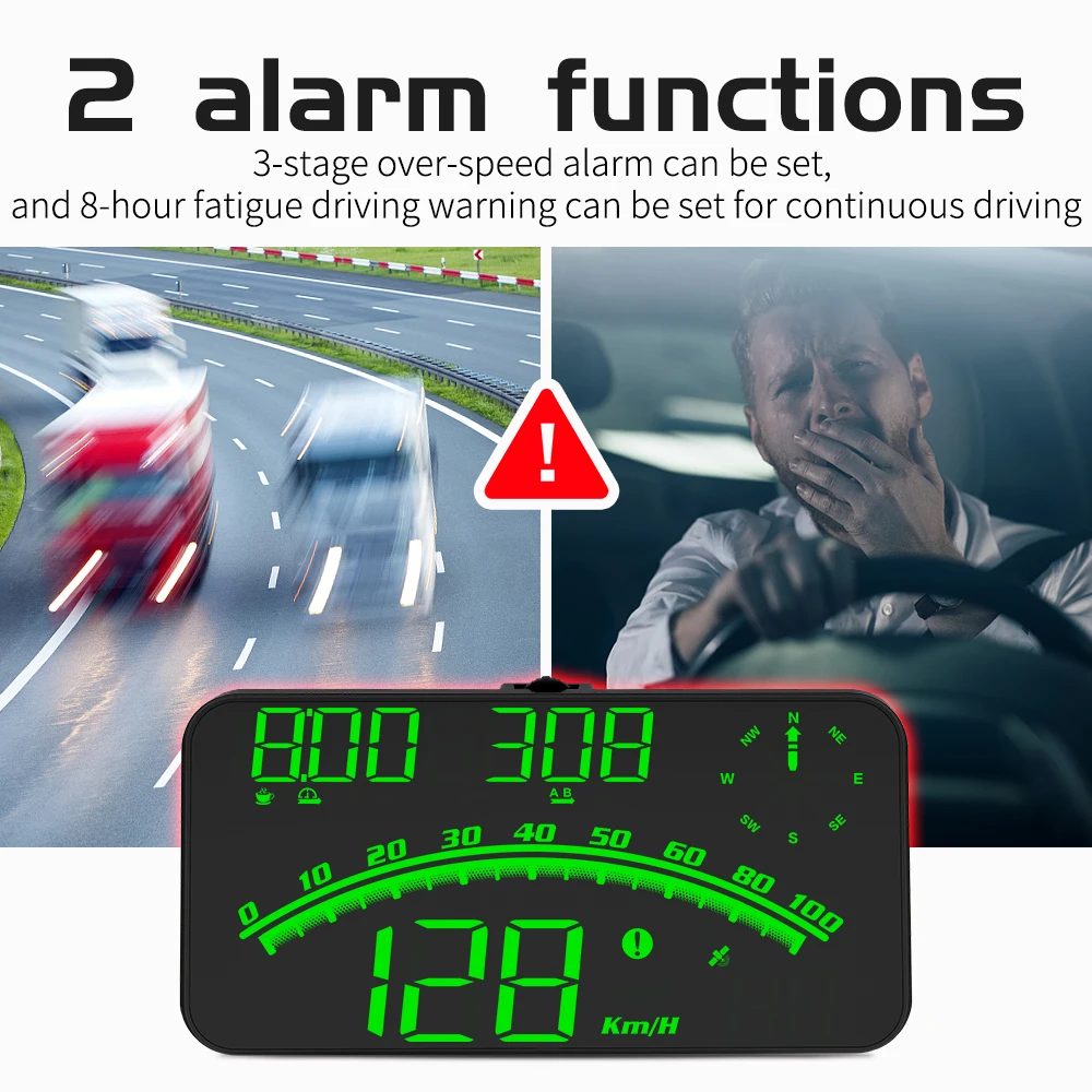 HUD GPS Head Up Display Speedometer Odometer LED Display Windscreen Projector with Overspeed Fatigue Driving Alarm