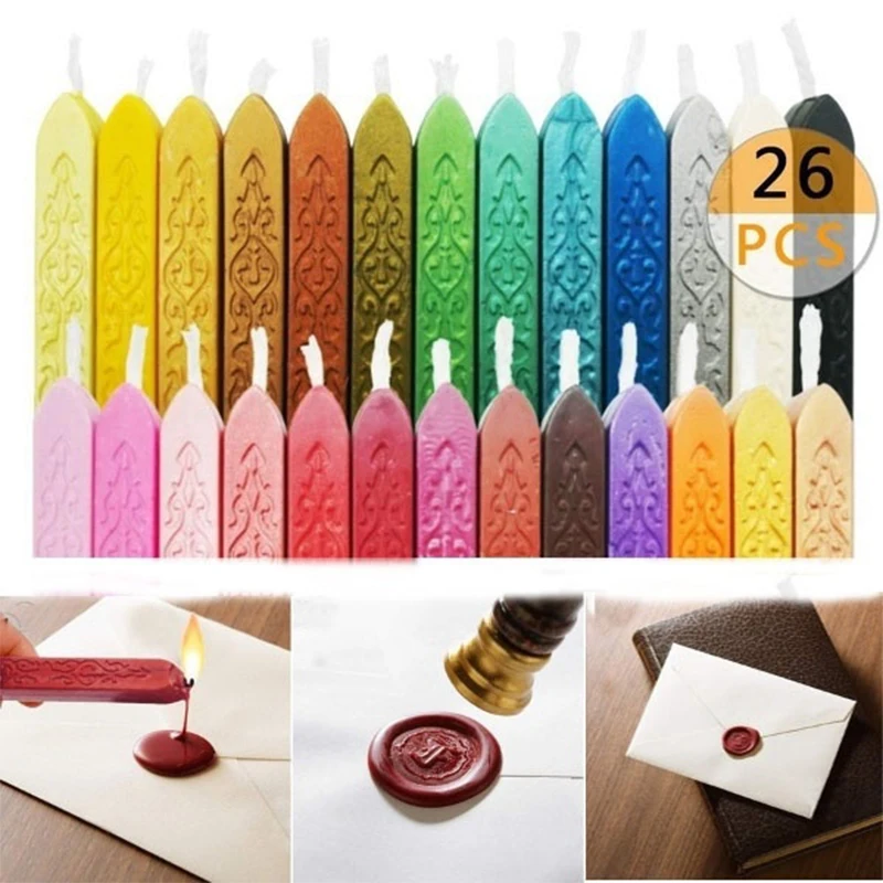 26PCs Sealing Wax Sticks Retro Envelope Seal Wax with Wick Wedding Birthday Party Invitation Decoration Mix Color Sealing Wax