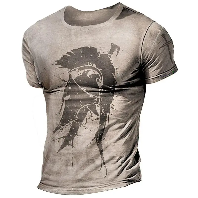 Футболка мужская винтажная в стиле ретро, свитшот с винтажным 3d принтом, спартанская рубашка с коротким рукавом, топ в стиле хип-хоп, оверсай...