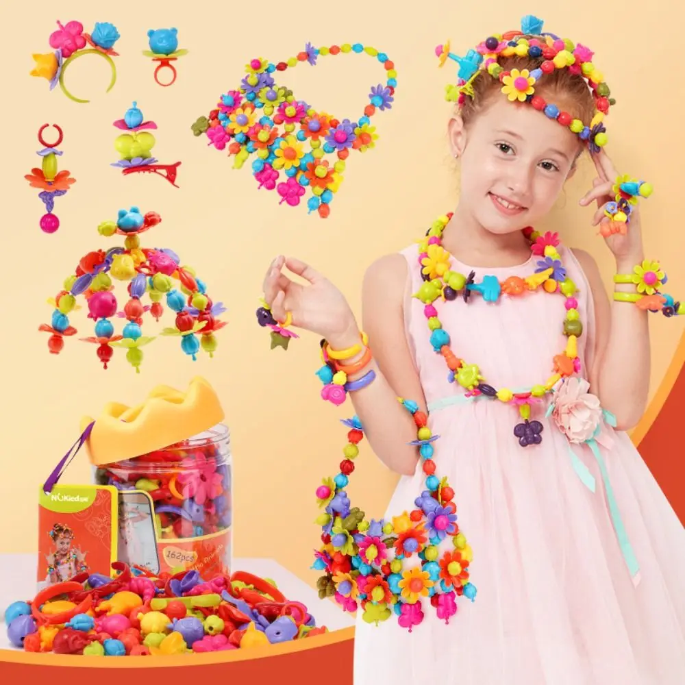 

162pcs DIY Jewelry Kit Pop Beads Snap Bead Large Particles Princess Bracelet Making Kit Cordless Beading Colourful DIY Pop Bead