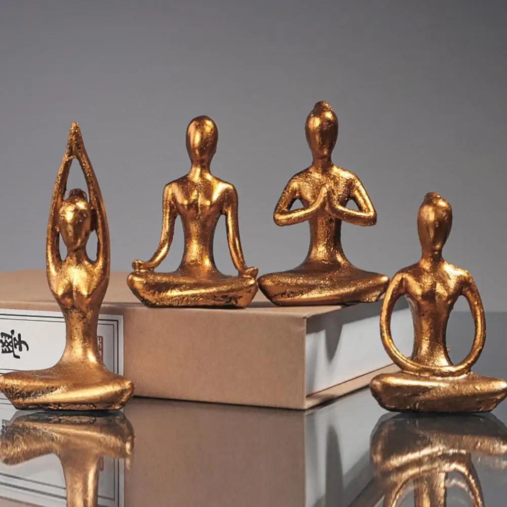 

4Pcs Yoga Pose Statue Decorative Meditation Creative Porch Bedroom Yoga Carving Figure Home Decor