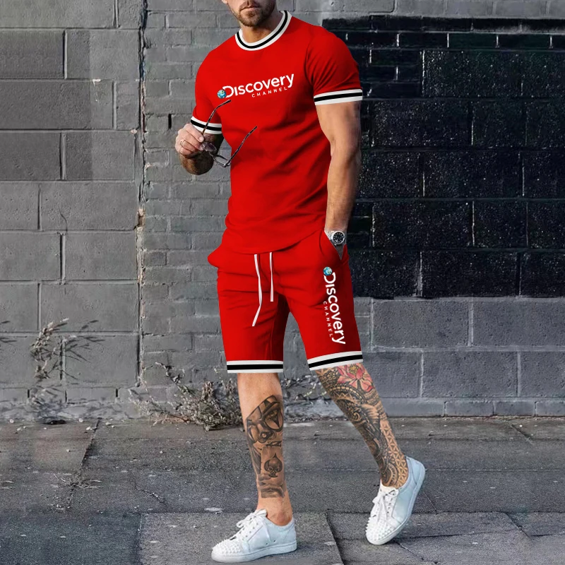 Men's Summer Slim Round Neck High Quality Short Sleeve Shorts Set Men's Fashion Sports Outdoor T-Shirt Casual 2-Piece Set