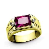 new hot sale fashion simple ladies gold color inlaid rose red zircon pattern engagement banquet ring whole sale