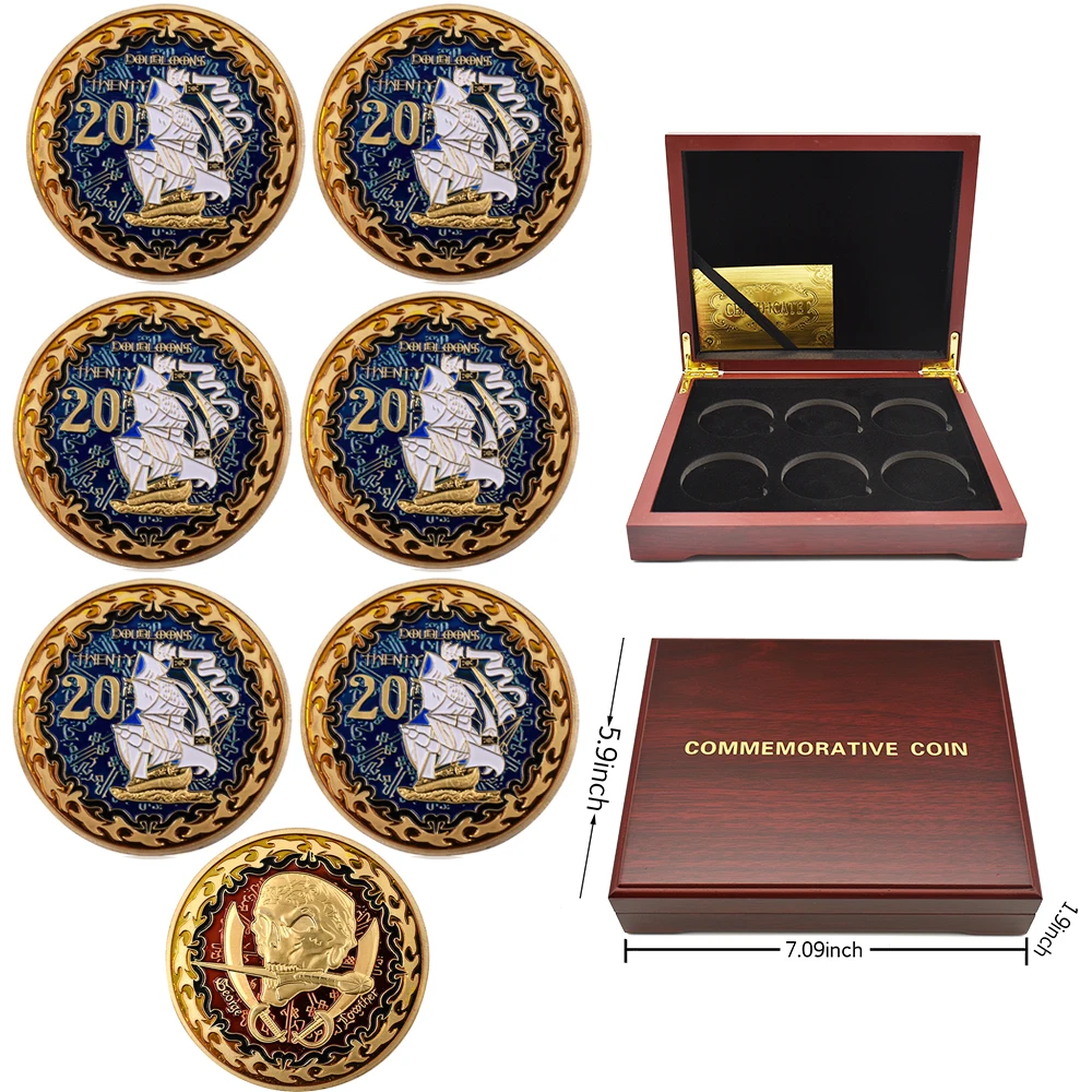 

6pcs / Box Skeleton Pirate Ship Challenge Coin Augustine Herman Creative Metal Safe Navigation Coin Collection Business Gift