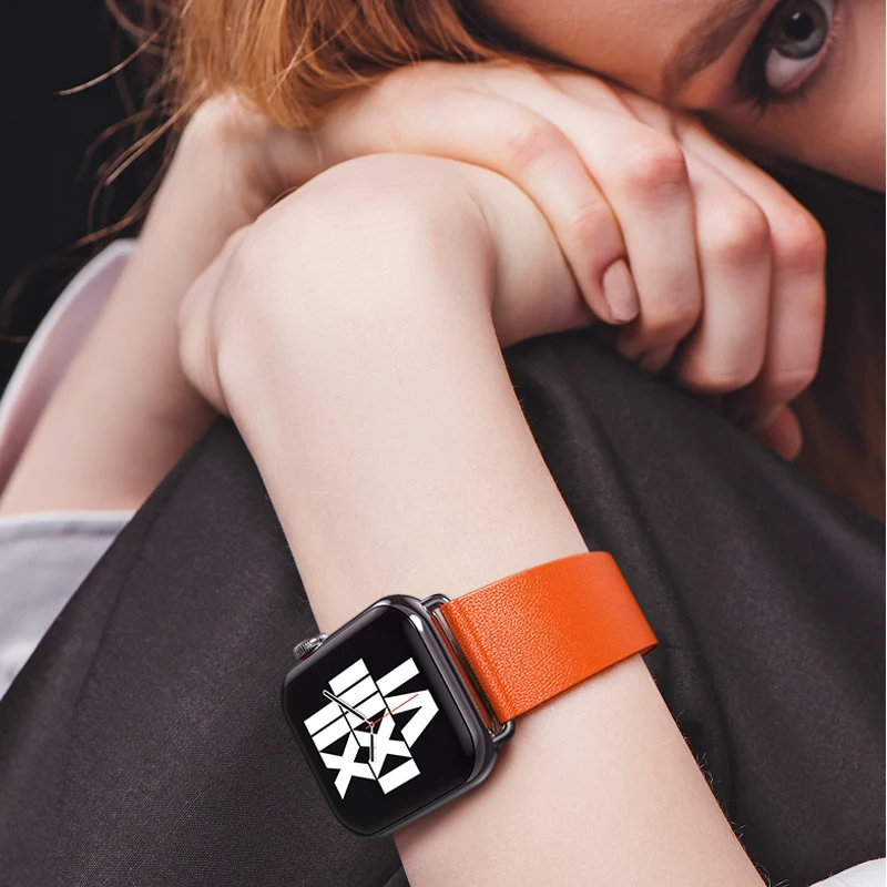 Modern buckle strap For Apple Watch band 45mm 41mmm 44mm 40mm 42mm 38mm Leather apple watch bracelet iwatch series 5 4 3 6 SE 7