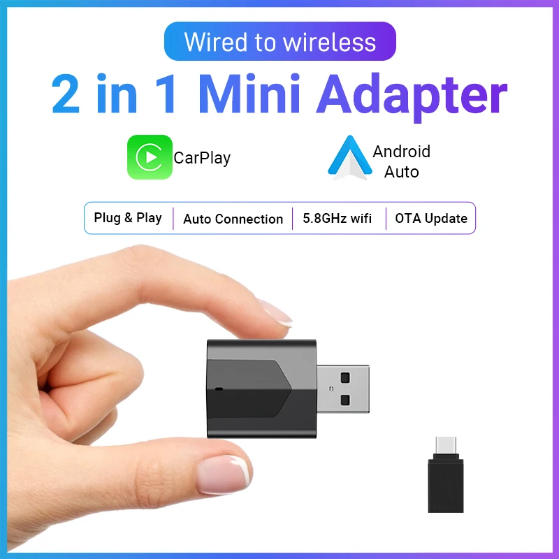 

XUDA 2025 Новый беспроводной адаптер CarPlay 2 в 1 и Android Auto Smart USB-адаптер Plug and Play для Mazda Haval Kia Volvo Audi VW