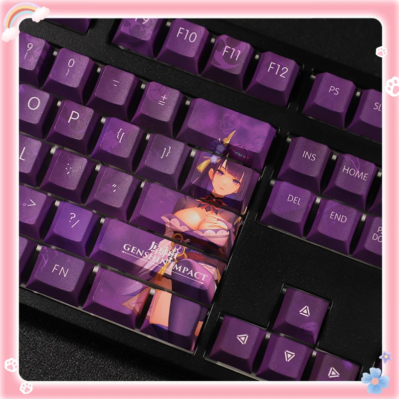 108 клавиш/набор Genshin Impact Raiden Shogun Theme PBT колпачки для механической клавиатуры