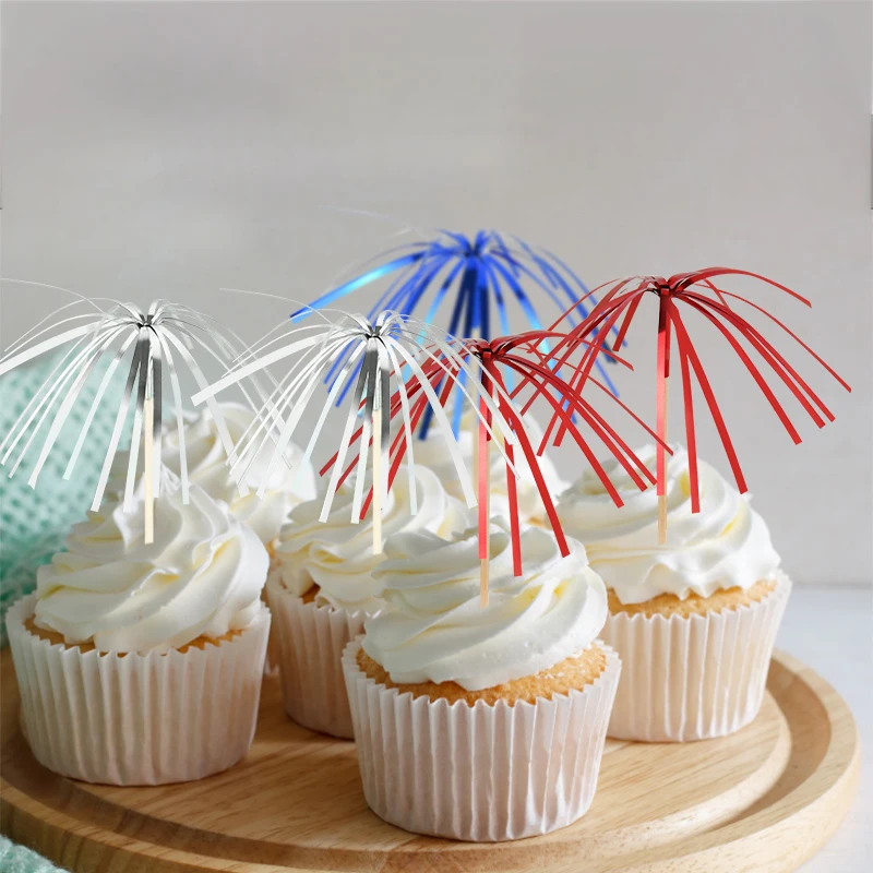 6 sztuk jednorazowa zastawa stołowa desery owocowe patyczki tęczowe fajerwerki ozdoba na wierzch tortu ślub Baby Shower urodziny DIY dekoracja