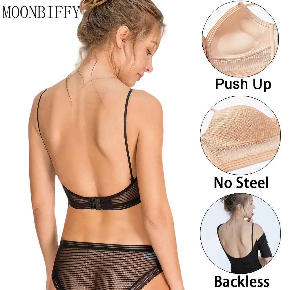 

Sexy Invisible Bra Backless Strapless Brassiere Thin Underwear Low Back Mesh Lace Bralette Women Lingerie Push Up Biustonosz