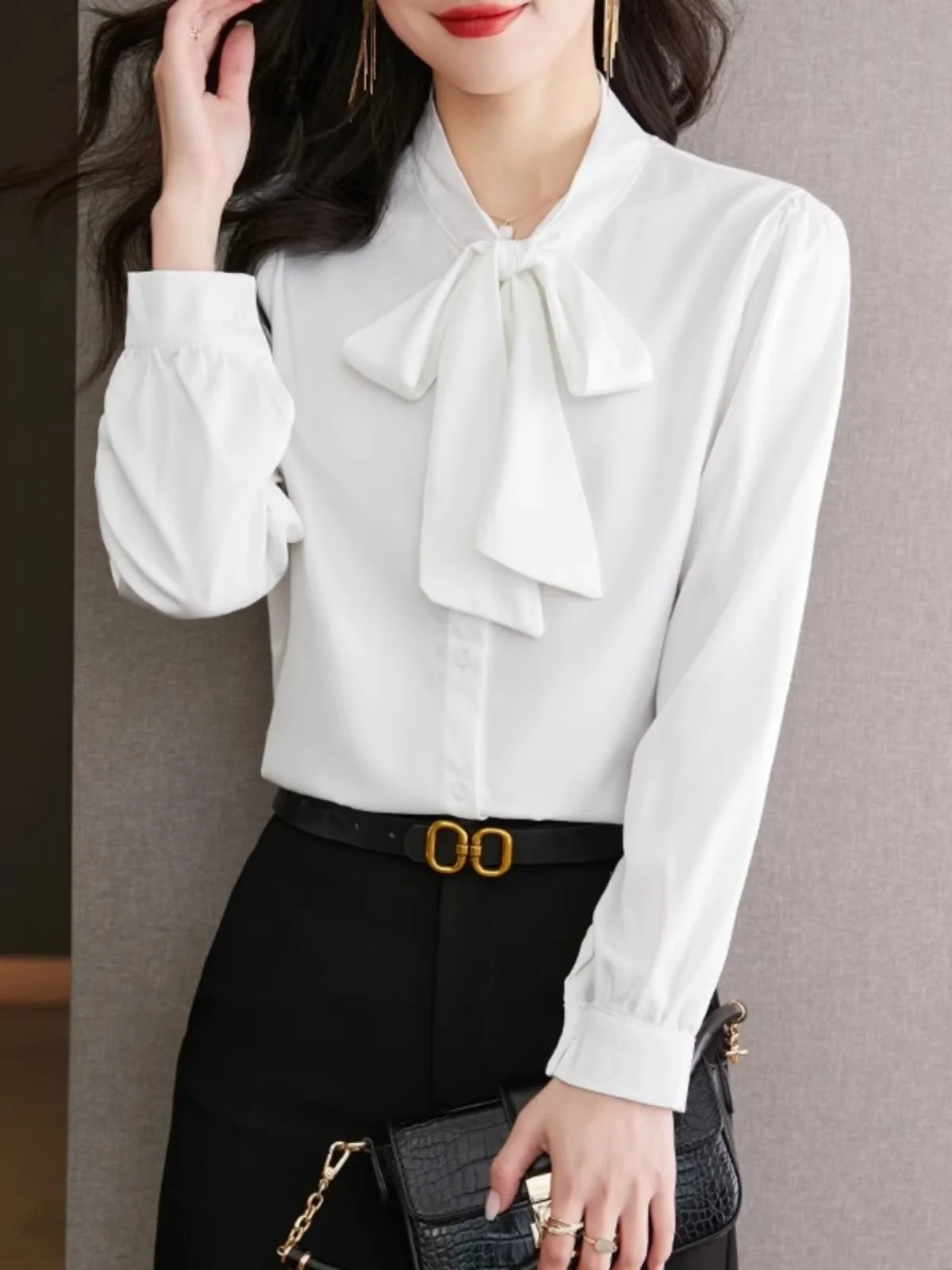 Bow Chiffon Shirts Women's Long-Sleeved Autumn and Winter 2024 New High-Grade Temperament Top Professional Commuter Shirt