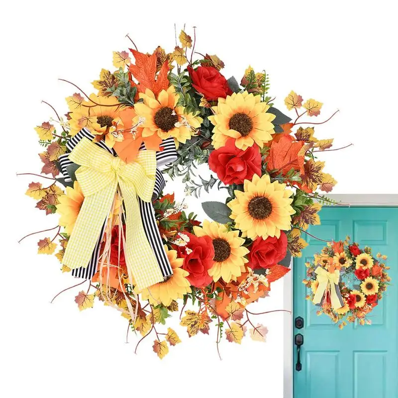 

Sunflower Door Wreath Artificial Flower Door Hanging Wreath Multifunctional 17 Inches Thanksgiving Autumn Front Door HangerDecor