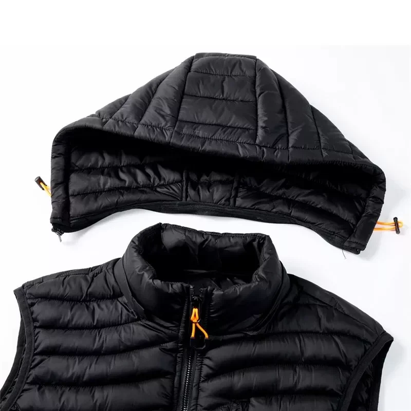 Vest Simple Solid Color Warm Zipper Mens Jackets and Coats Winter Fashion Comfortable Men Vests New Removable Hat Men's