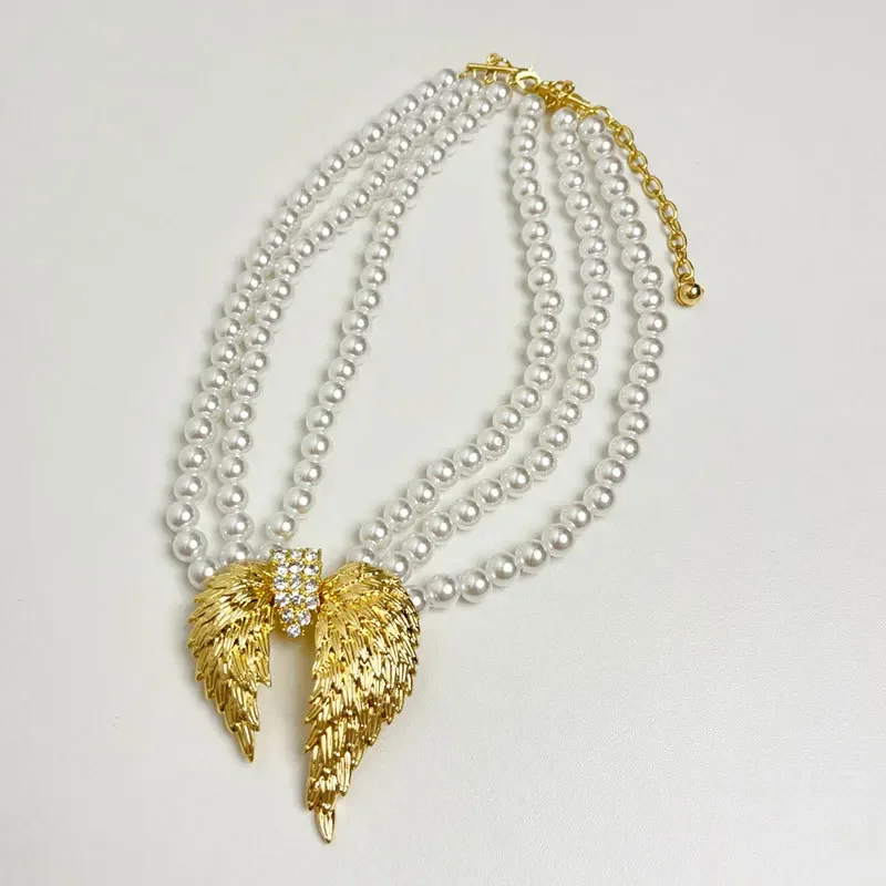 Ожерелье Draweye в стиле панк с крыльями для женщин жемчуг многослойное винтажное