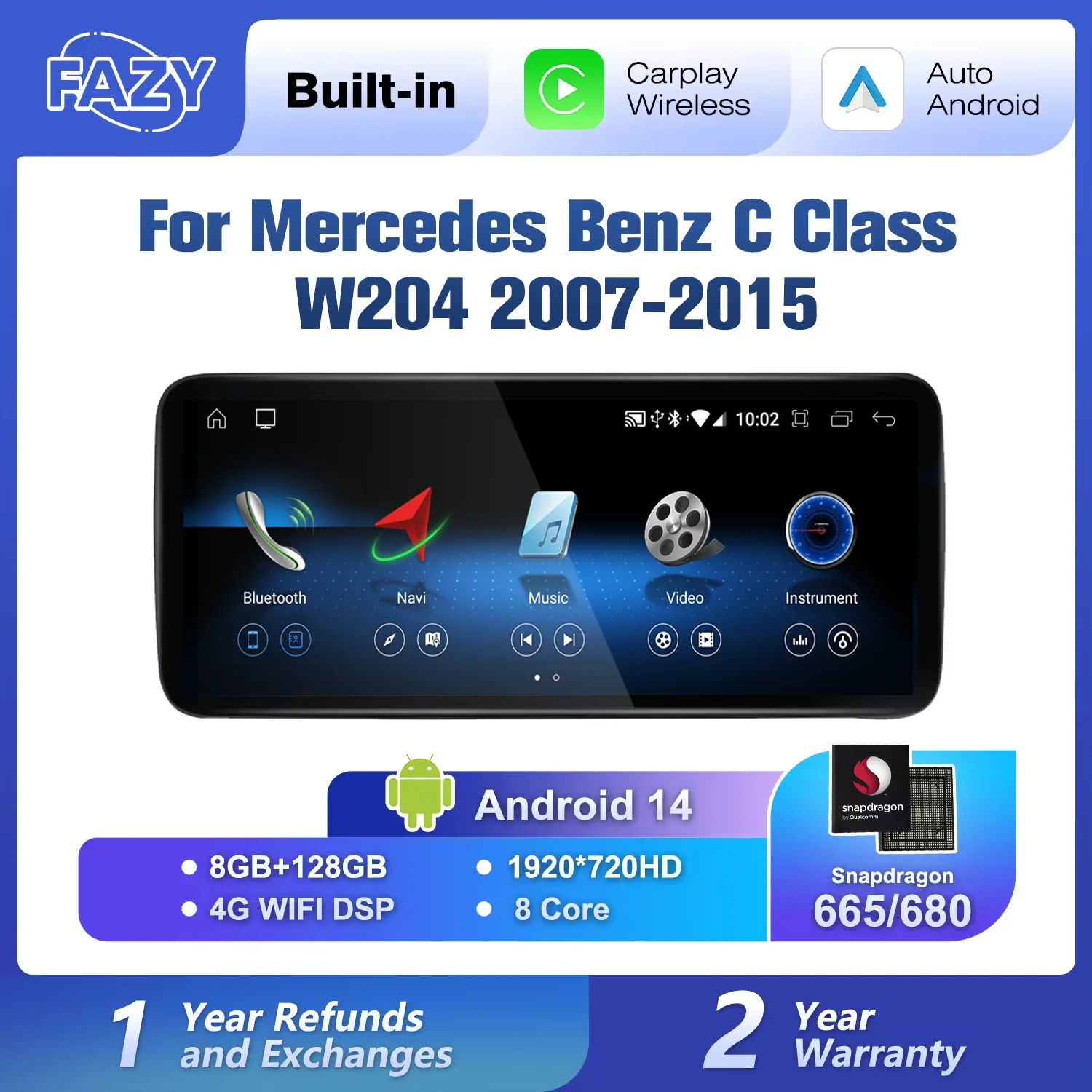 Автомобильный экран Android 14 для Mercedes Benz C Class W204 S204 2007-2015 беспроводной автомобильный