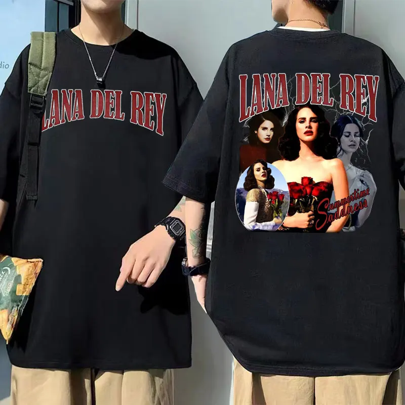 

Singer Lana Del Rey Double Sided Graphic Tshirt Men's Regular Tops T Shirt Men Women Black Vintage Hip Hop Short Sleeve T-shirts
