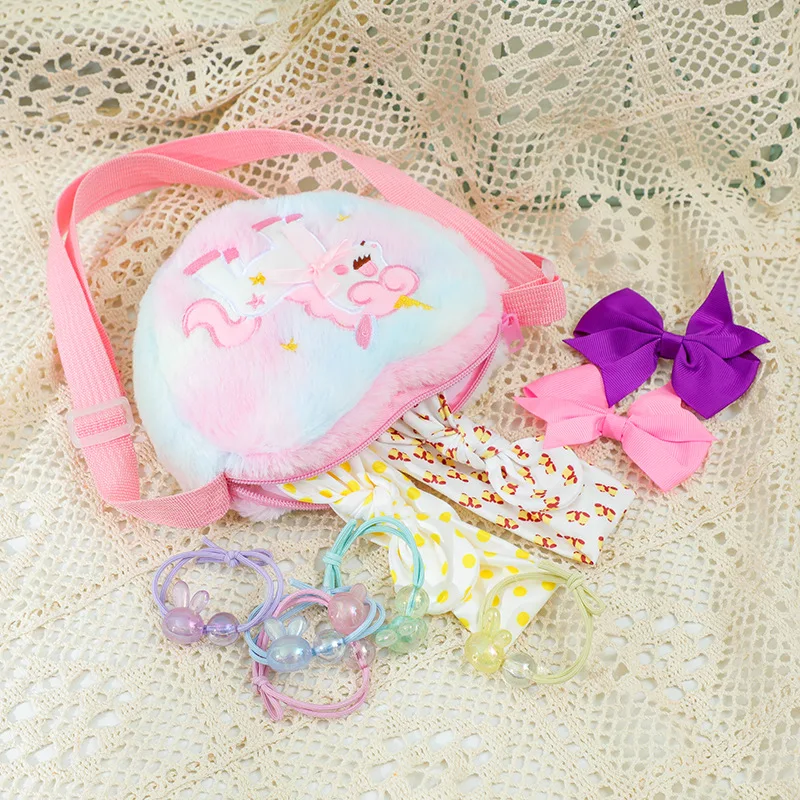 Зимние мини-сумки принцессы модные детские плюшевые сумки на плечо