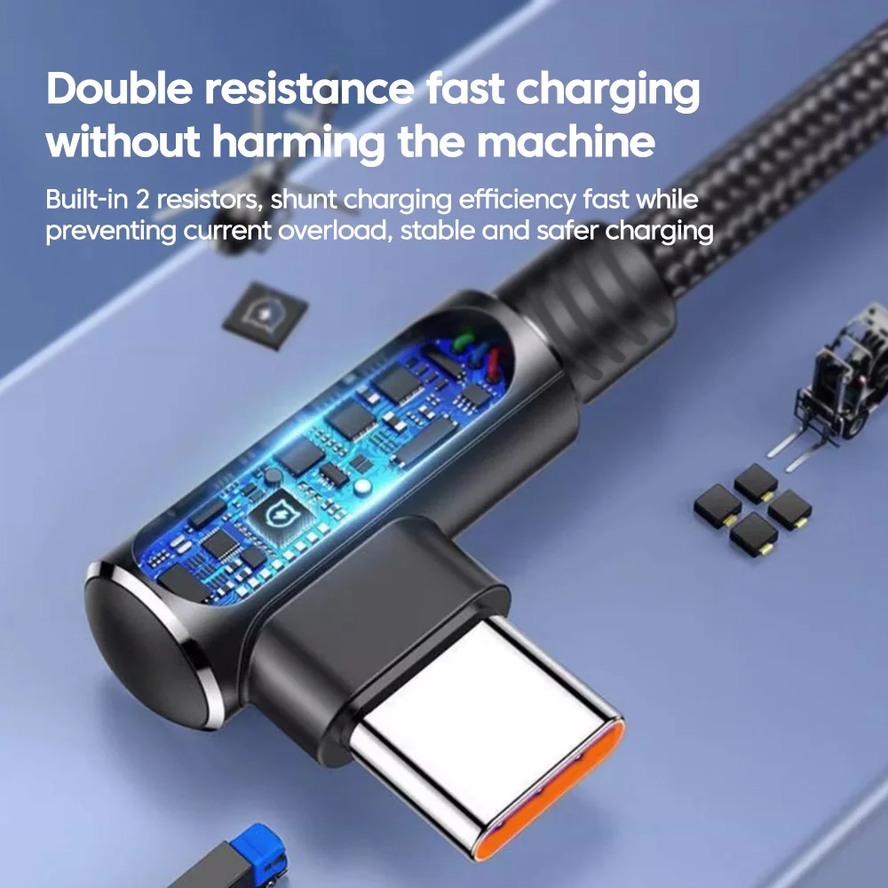 Фото 90-градусный локоть USB-кабель типа C, 120 Вт, кабель USB C для быстрой зарядки, шнур для быстрой зарядки данных для Huawei P50 P40 Xiaomi Redmi Oneplus №3