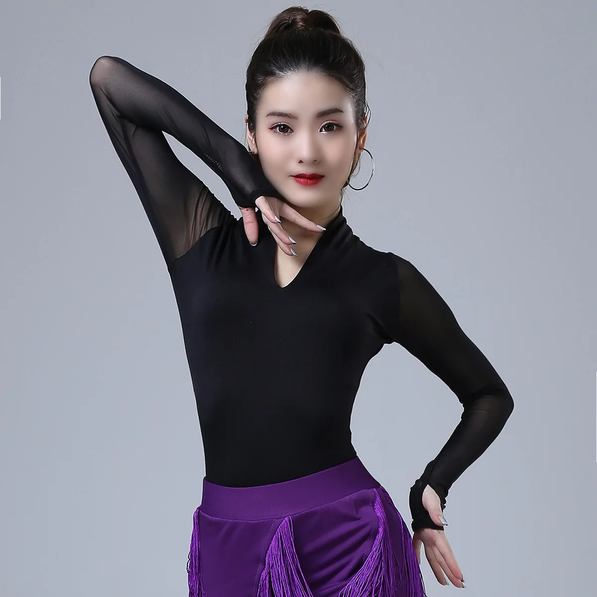 Женская юбка с разрезом и бахромой Однотонная для танцев танго джазовых