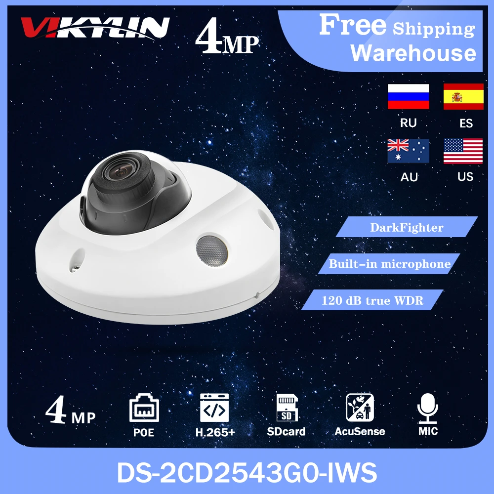 

Hikvision OEM DS-2CD2543G0-IWS 4MP Camaras Wifi Wireless Audio IR POE Mini Dome IP CCTV Camera Built-in Mic Hik-Connect Security