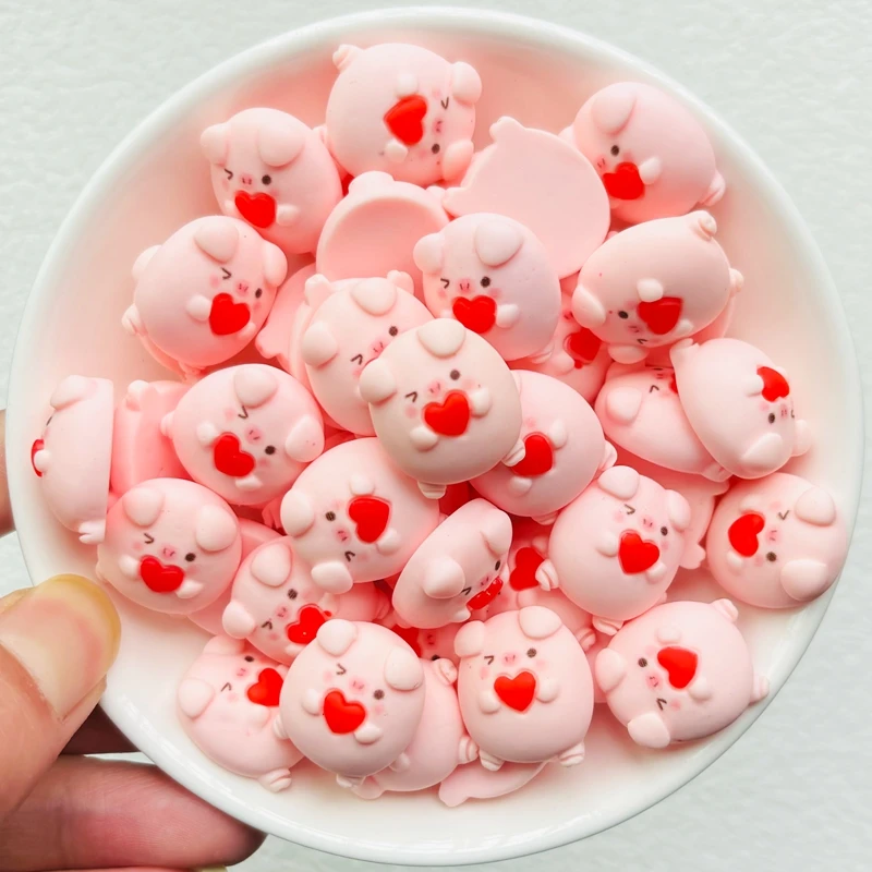 

10 шт. новые смоляные мультяшные животные розовые персиковые сердечки поросенок с плоской задней частью фигурка для скрапбукинга DIY бант Декор аксессуары ремесла A73