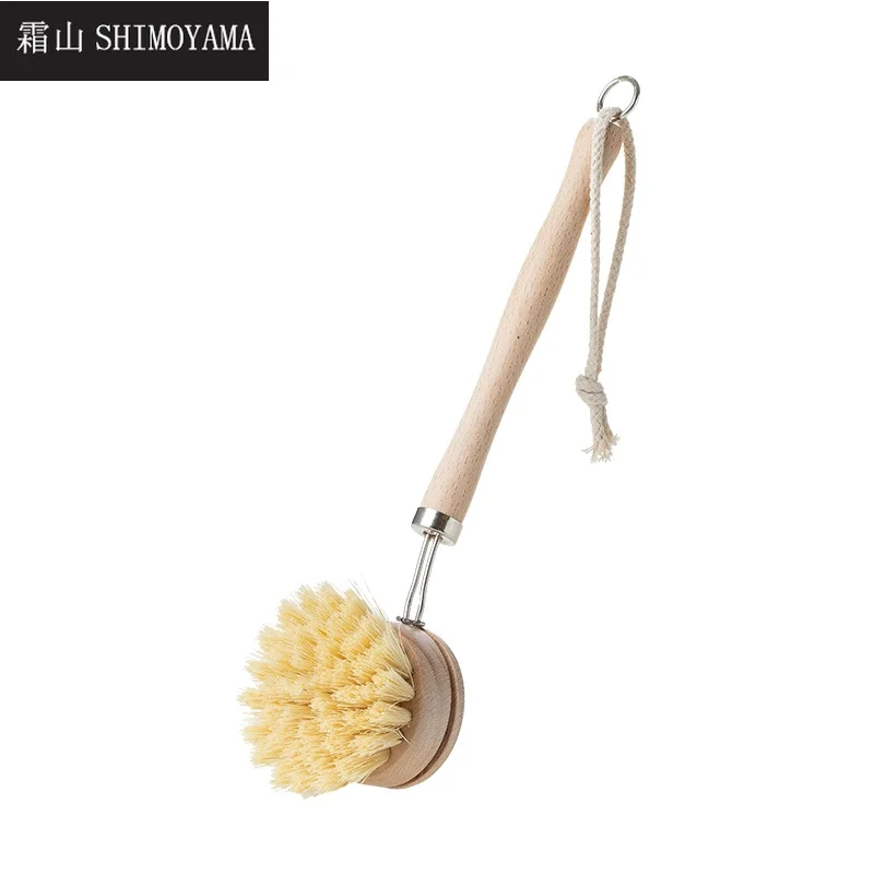 

SHIMOYAMA BBQ Grill Cleaning Brush Wooden Long Handle Palm Pot Brush Kitchen Dish Bowl Washing Brush Cooking Clean Accessories